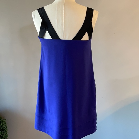 BANANA REPUBLIC TANK DRESS. Petite 4. Tiered hemline, square neck, purple w/blk - Picture 2 of 14